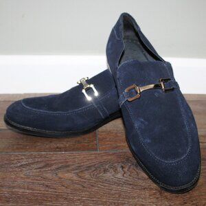 Stacy Adams 10M Men's Blue Suede Slip-On Loafers Dress Shoes w/ Chrome Buckle